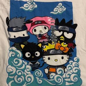 Hello Kitty x Naruto Graphic Tee - White with Blue & Multicolor Print